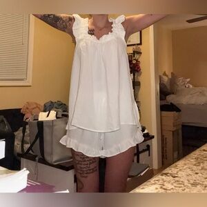 Women's White Ruffle Sleepwear Set